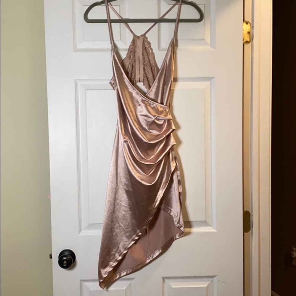 Pink Satin Low-V Dress